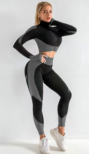 Seamless Yoga Sets Leggings Sport Women Fitness Gym Long Sleeve Shirt